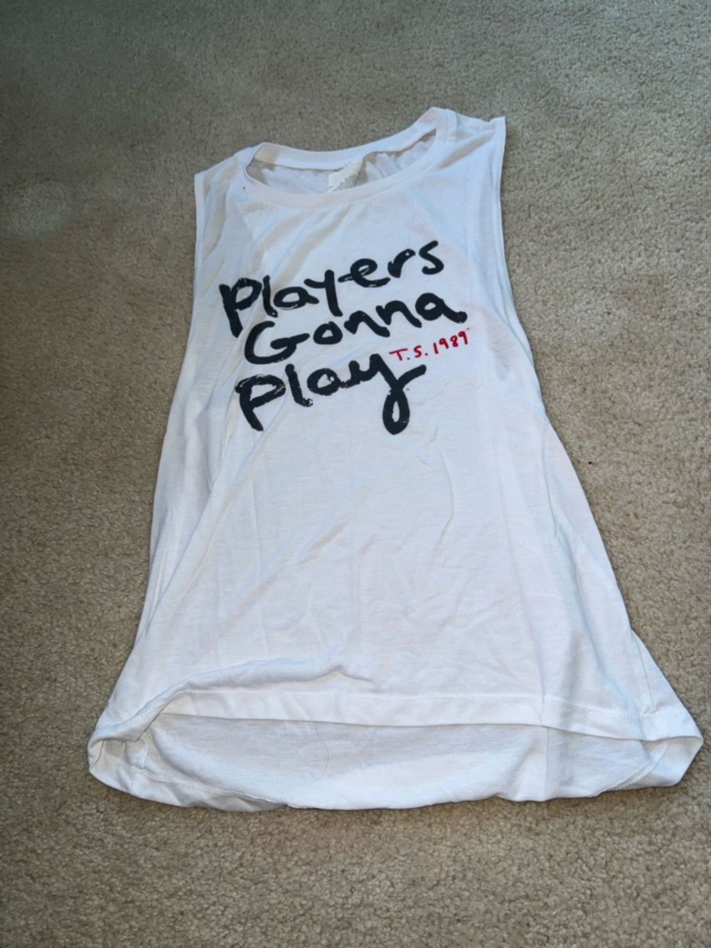 White "Players Gonna Play" Graphic Muscle Tank Taylor Swift